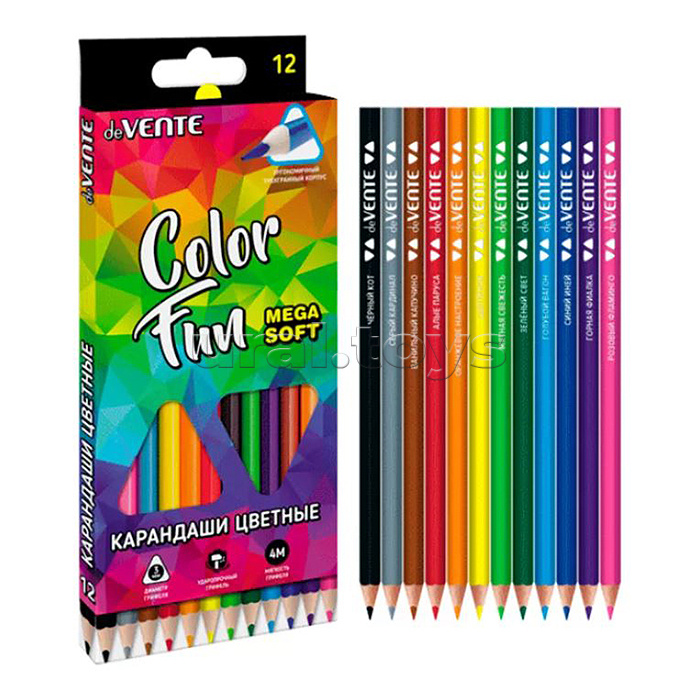Карандаши цветные "Triolino Ultra 4М. Color Fun" 12 цветов, 4М, диаметр грифеля 3 мм, трехгранные Карандаши цветные "Triolino Ultra 4М. Color Fun" 12 цветов, 4М, диаметр грифеля 3 мм, трехгранные