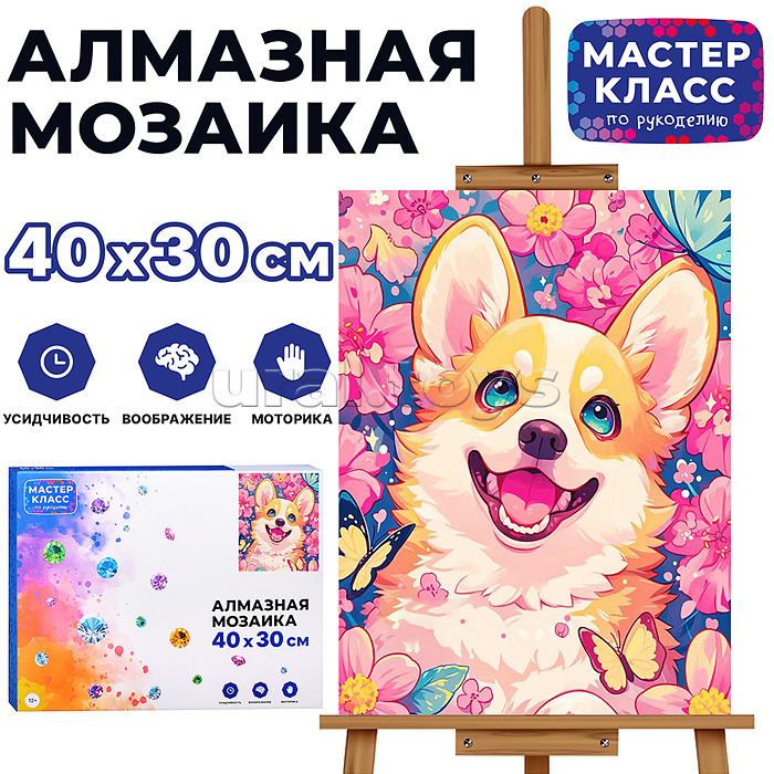 Мозаика алмазная "Веселый щенок" 30*40см.