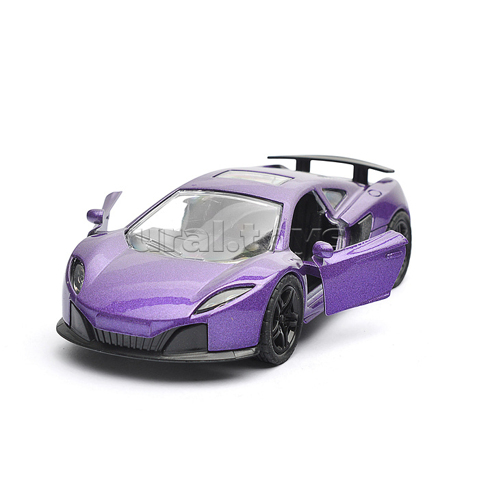 Фиолетовая спортивная инерционная машинка со спойлером, die-cast, 1:32, открывающиеся двери