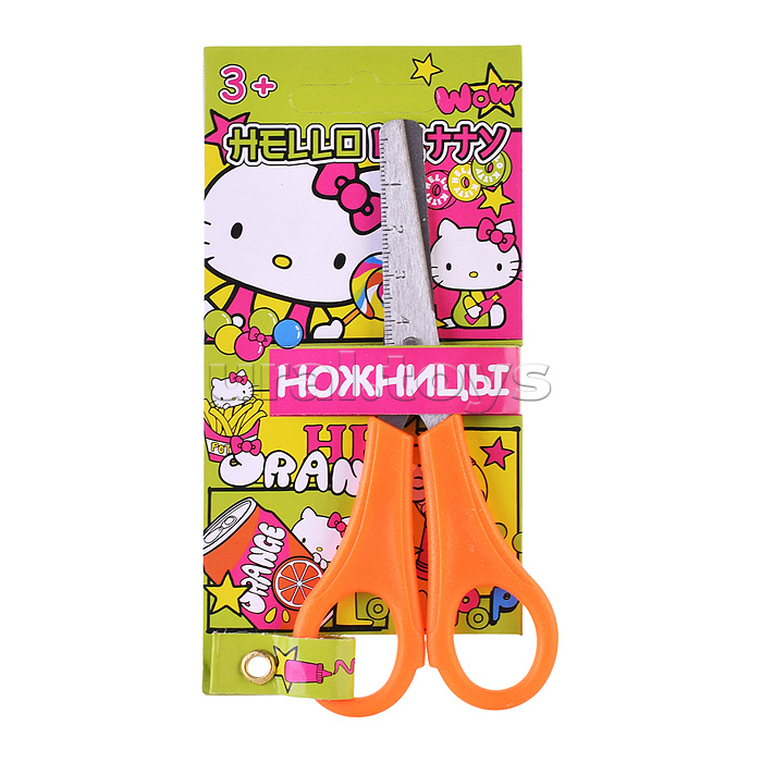 Ножницы детские Hello Kitty 13 см, с закругленными концами, травмобезопасные, с линейкой. Цвет ручек в ассортименте