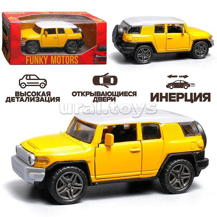 Жёлтая инерционная машинка с белой крышей die-cast , 1:32