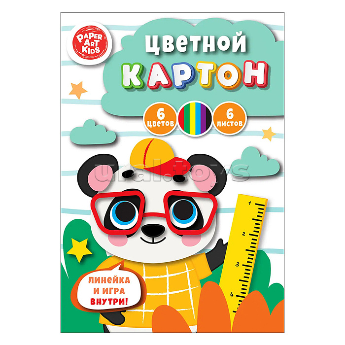 Картон цветной 6 л., 6 цв. А4 "Панда"