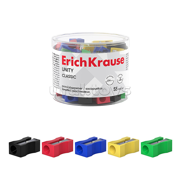 Точилка пластиковая Unity, Classic, ассорти (в тубусе по 55 шт)