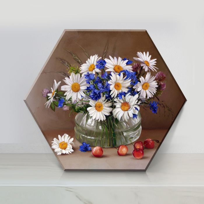 Картина по номерам 37х32 "Бузин. Ромашки и васильки" Гексагон (28 цветов) Картина по номерам 37х32 "Бузин. Ромашки и васильки" Гексагон (28 цветов)