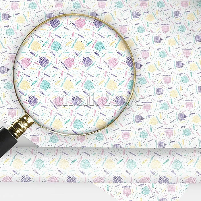 Упаковочная бумага "С Днем рождения! Паттерн тортики"