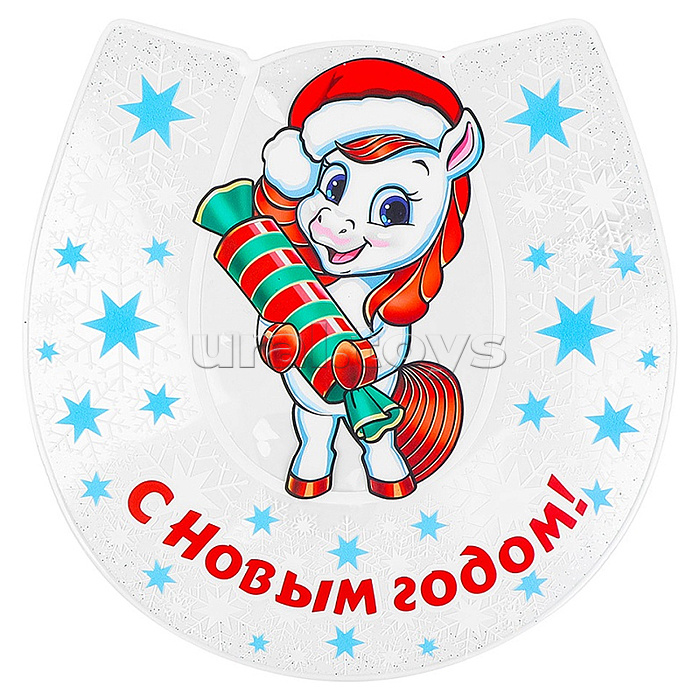 Силиконовая новогодняя наклейка "Лошадка и карамелька" 25*25 см