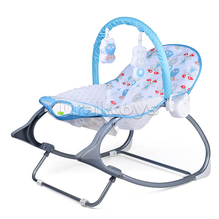 Шезлонг детский "Сова и зайчик" голубой, с вибрацией, в коробке
