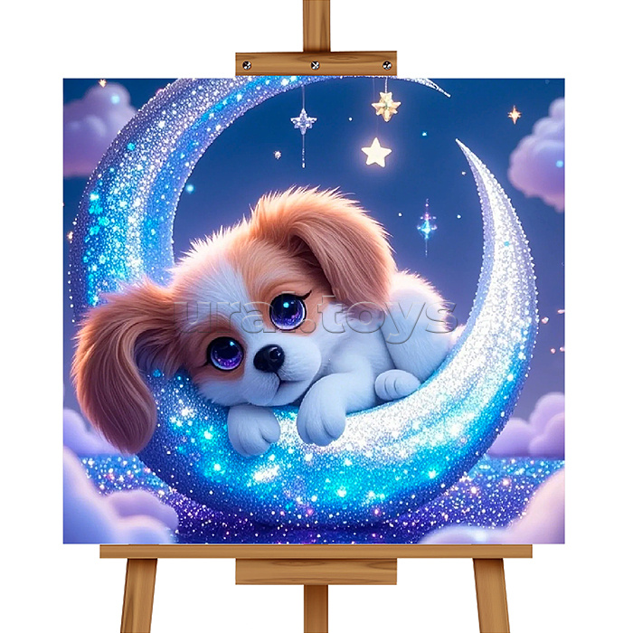 Мозаика алмазная "Собачка на луне" (светится в темноте) 20*20см.