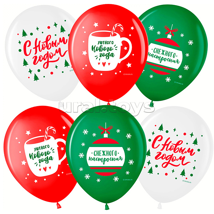 Шар (12''/30 см) С Новым Годом, Снежного настроения!, Ассорти, пастель, 1 ст, 25 шт.