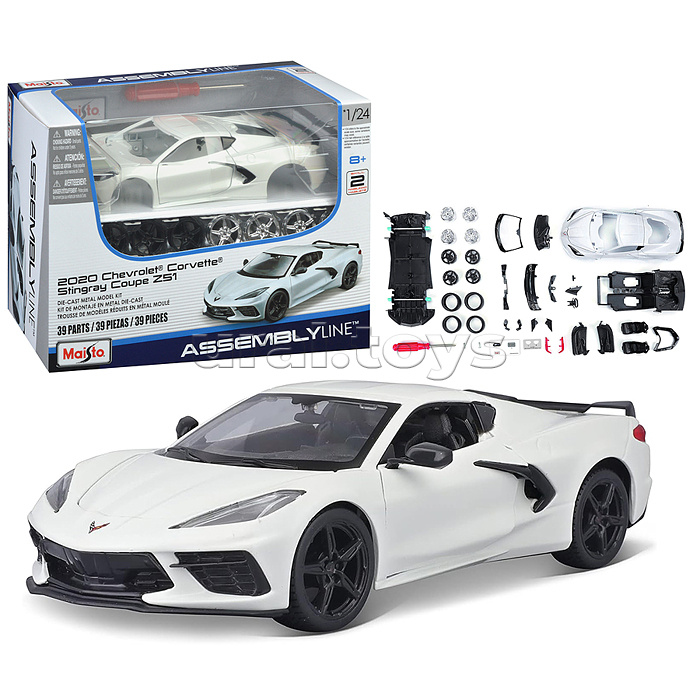 DIY машинка с отверткой die-cast 2020 Chevrolet Corvette Stingray Coupe Z51, 1:24, белая