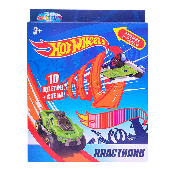 Пластилин 10 цветов "Hot Wheels"  200 гр, стека пластиковая, картонная