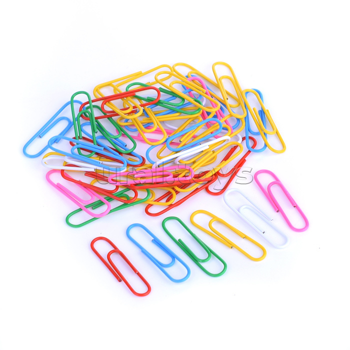 Скрепки металлические, овальные цветные 33 мм, 100 шт в картонной коробке
