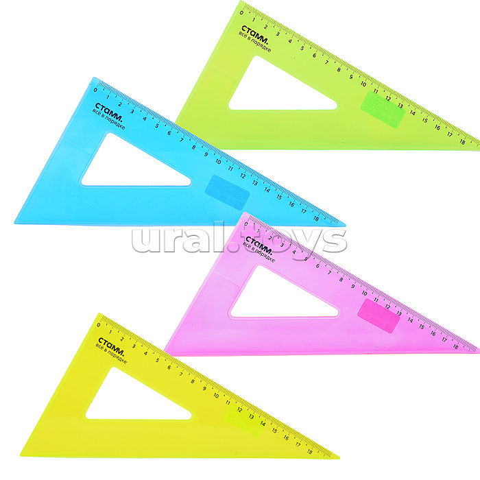 Треугольник 30°, 18см пластиковый, прозрачный, неоновые цвета, ассорти