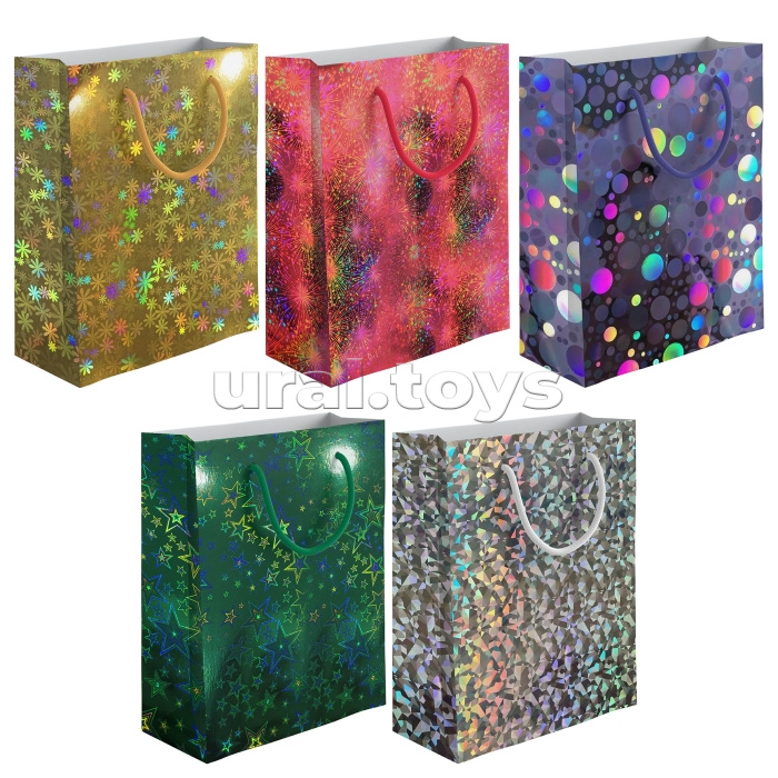 Пакет бумажный подарочный DE эффект: голография, 11,4х14,3х6,4см.