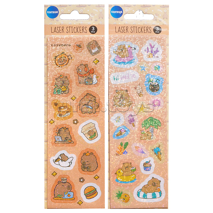 Наклейки лазерные "Капибары" 150*50 мм, 2 дизайна в ассортименте