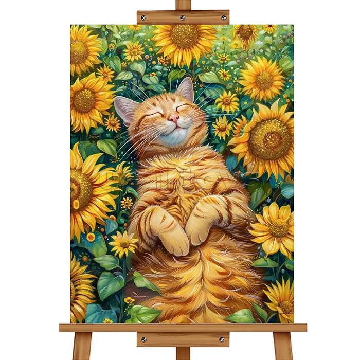 Мозаика алмазная "Котик в подсолнухах" 40*50см