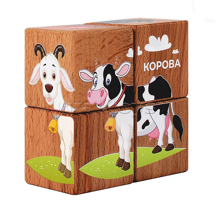 Набор кубиков обучающий "Лесные жители" (4кубика, 3 двусторонние карточки, развивающее методическое пособие)