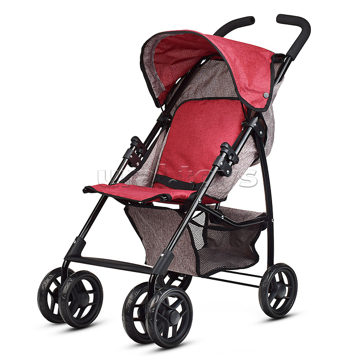 Коляска для кукол складная, с корзиной и козырьком, цвет серо-бордовая