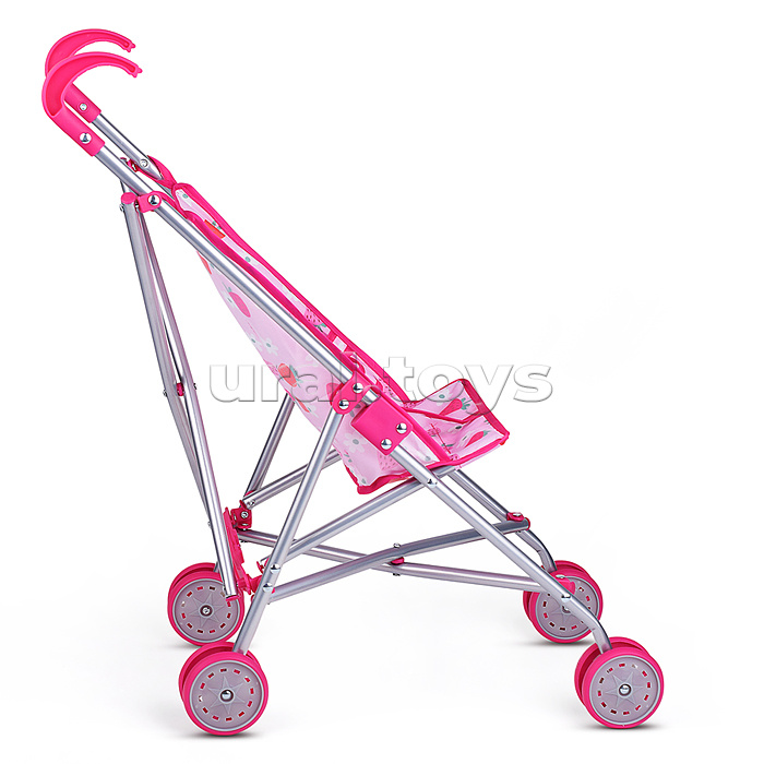 Коляска для кукол металлическая, складная, прогулочная, цвет розовый с звездами.