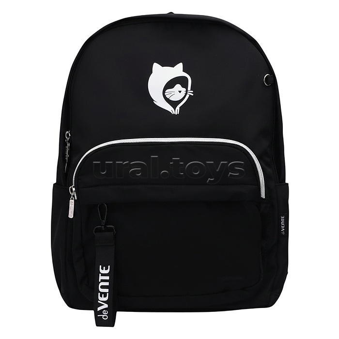 Рюкзак "Kitty in the hood" подростковый 42x31x20 см (18 л) 500 г, износостойкий нейлон с водоотталкивающей пропиткой, 1 отделение на потайной молнии с уплотненным отделением для ноутбука до 17 дюймов и книг и карманом на молнии с органайзером, 2 передних 