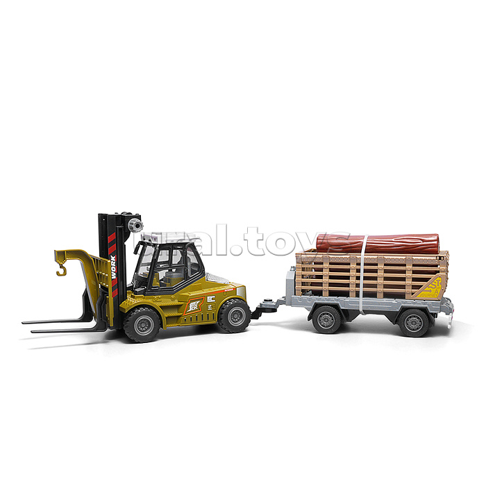 Машина "Вилочный погрузчик с прицепом" 1:43  (свет,звук) в коробке