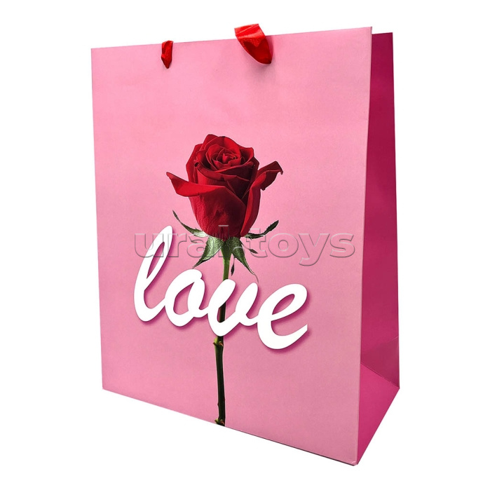 Пакет подарочный "Love" ламинированный 26х32см, 210 гр/м2, ленточные ручки