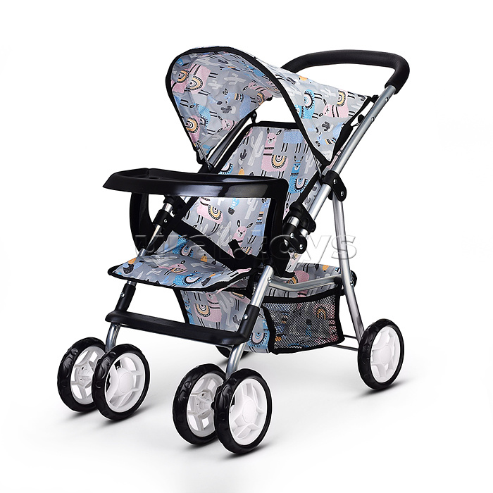 Коляская кукольная металлическая, с корзиной, столиком и козырьком, принт альпаки