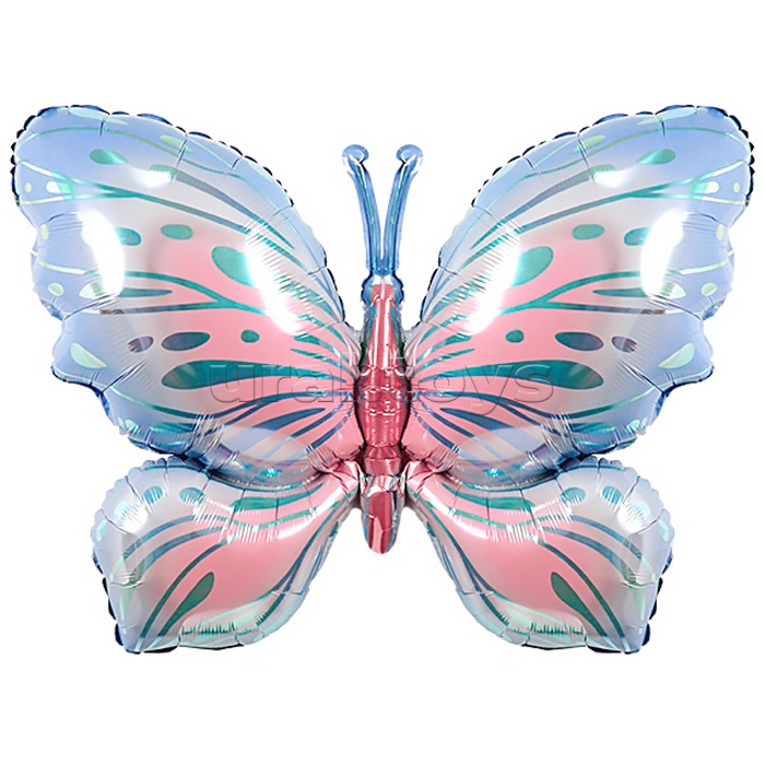 Шар (34''/86 см) Фигура, Воздушная бабочка, Голубой/Розовый, 1 шт. в уп.
