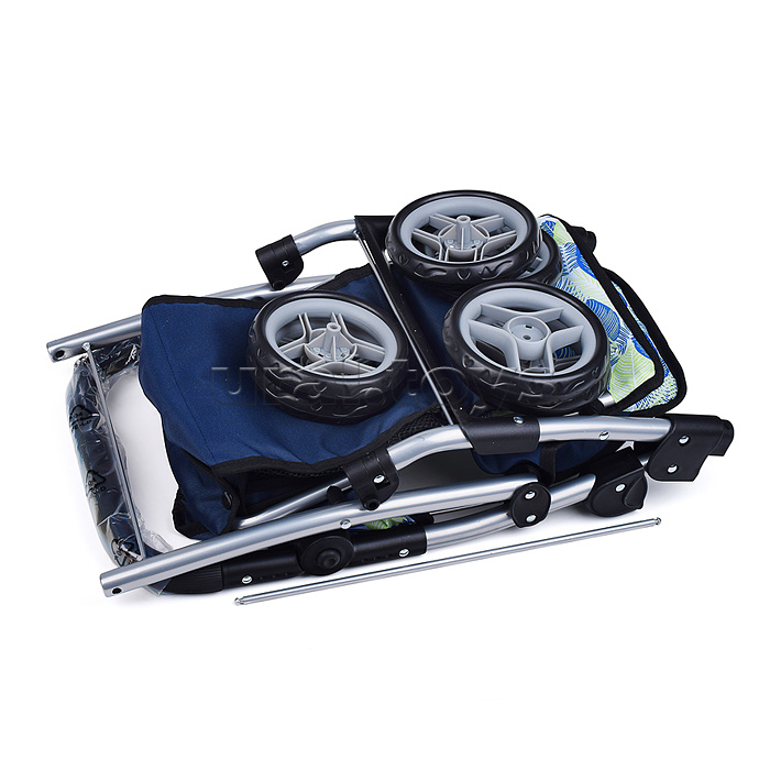 Коляска для кукол металл., складная, прогулочная с козырьком, с корзиной, принт листья