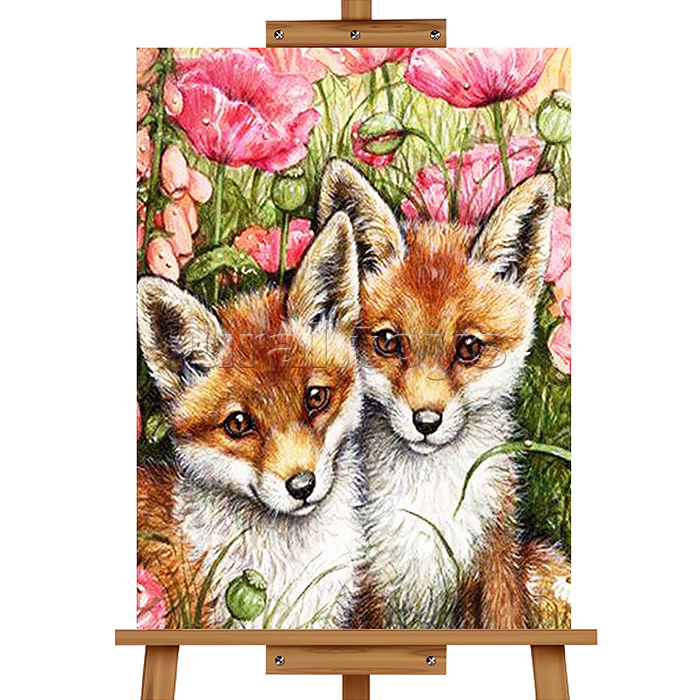 Мозаика алмазная "Лисята" 20*30см.