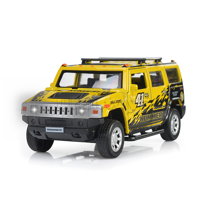 Машина металл Hummer H2 Спорт 12 см, (свет-звук, двер, баг, желтый) инерц., в коробке