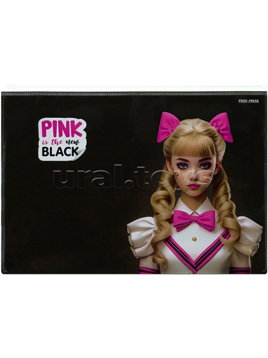 Набор из 3-х шт. папка-конверт на молнии А4, 180мкм "Pink&Black"