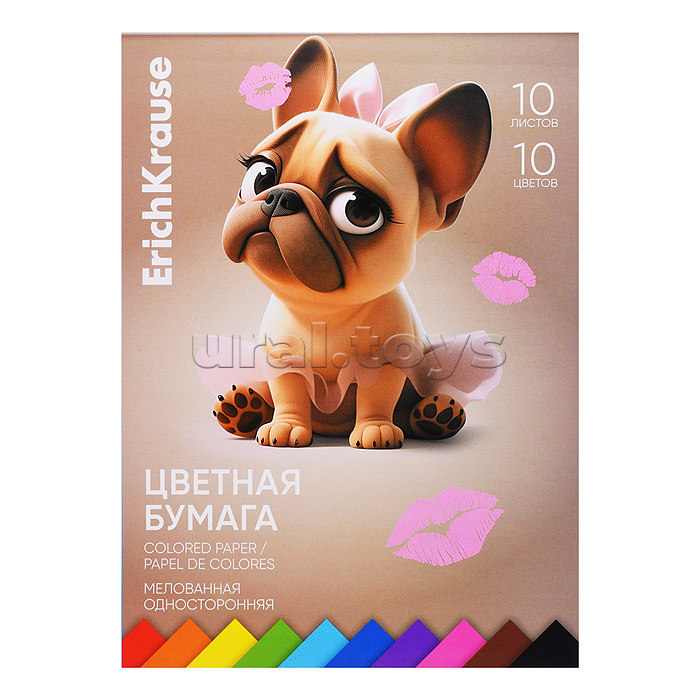 Бумага цветная 10л.,10цв. мелованная односторонняя на клею Frenchie, А4,