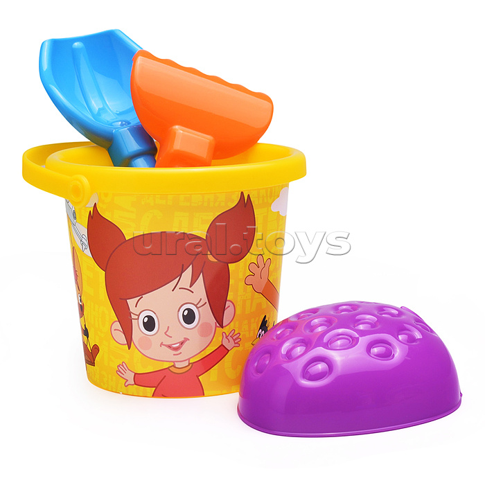 Набор "Простоквашино" №7: ведро малое с наклейкой, совок №2, грабельки №2, формочка (клубника)