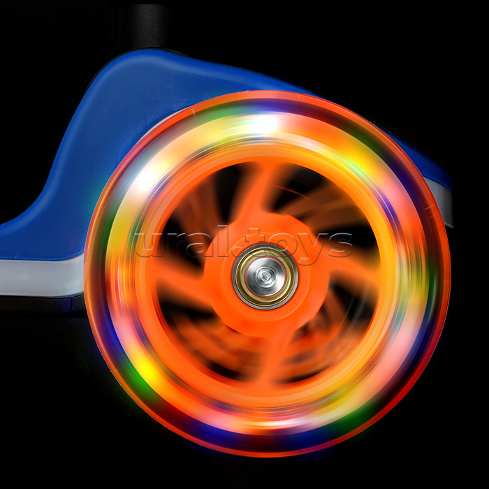 Самокат трёхколёсный ROCKET колёса световые PU, цвет синий