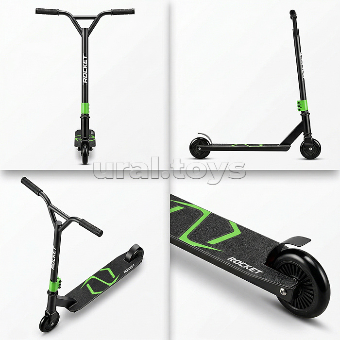 Самокат трюковый ROCKET,колеса PU/пластик 100 мм,ABEC 7, зеленый (в пакете)