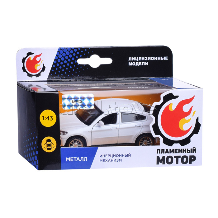 Машина металл. 1:43 BMW X6, откр.двери, белый, 12см