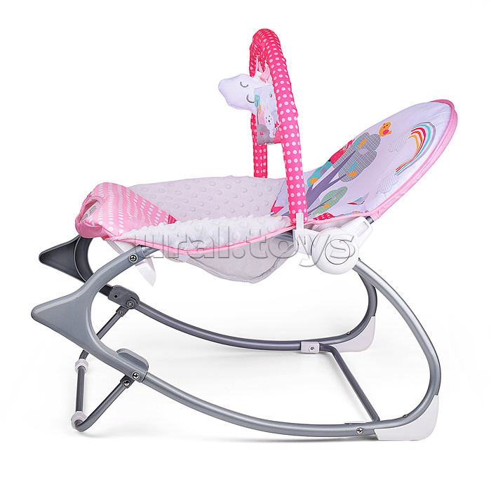 Шезлонг детский "Лесные жители" розовый, музыка, вибрация, в коробке