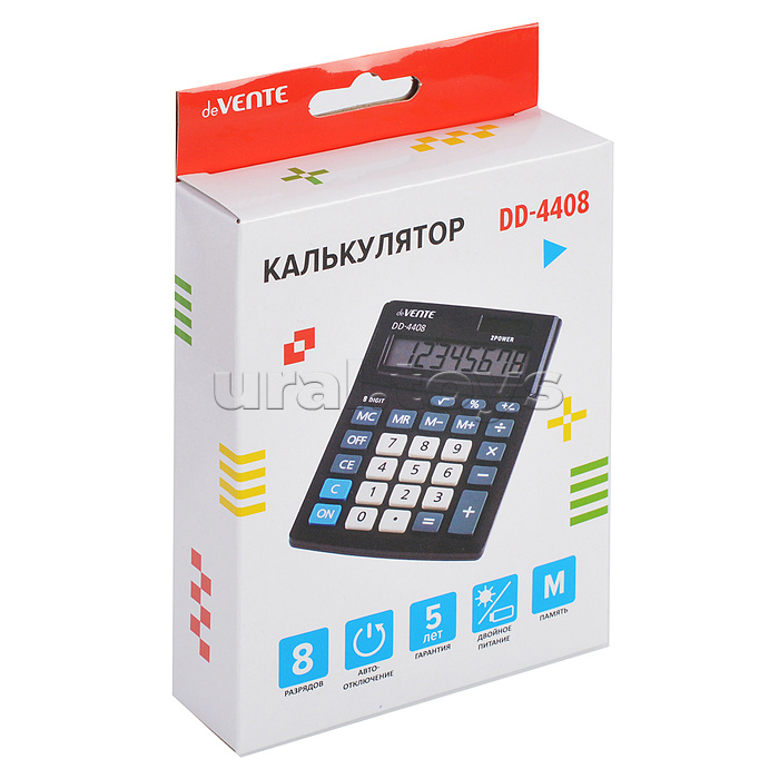 Калькулятор настольный, 102x137x31 мм, 08 разрядный, автоматическое вычисление квадратного корня, процентов, функция смены знака, коррекция последнего введенного значения, работа с памятью, двойное питание, автоматическое отключение, прорезиненные ножки, 