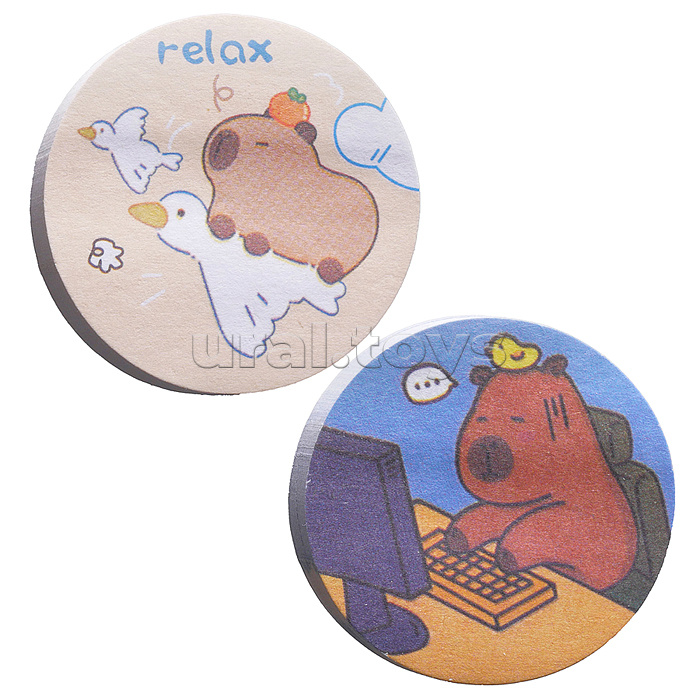 Индексы "Капибары" бумажные, блок для записей с клеевым краем, 50 л., 45х45 мм, 6 дизайнов