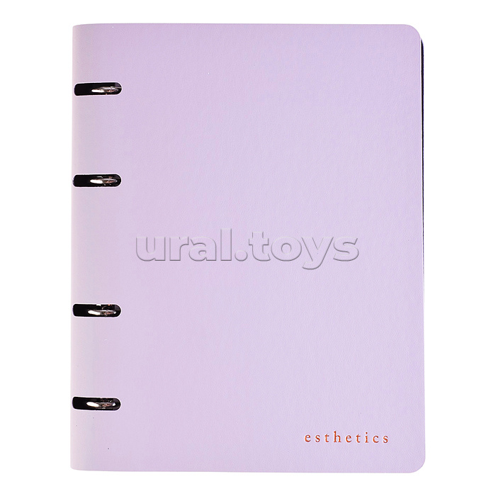 Тетрадь на кольцах А5 (175x220 мм) со сменным блоком "Esthetics" 80 листов, блок офсет 70 г/м² в клетку, гибкая обложка слим из искусственной кожи и картона 300г/м², тиснение фольгой, термоусадочная пленка, лавандово-пепельная