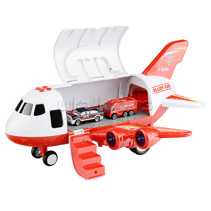 Игровой набор "Самолет" с машинками, в коробке (красный)