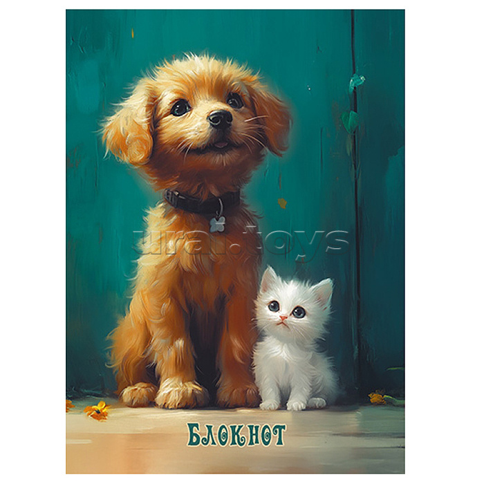 Блокнот А6 80л. клетка "Щенок и котенок" на гребне