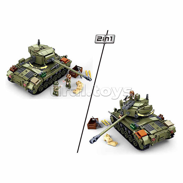 Конструктор "Американский средний танк с фигурками военных" (742 дет.) в коробке