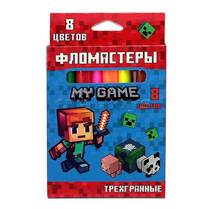 Фломастеры "My game" 8 цв. треугольные, в картонной упаковке с европодвесом