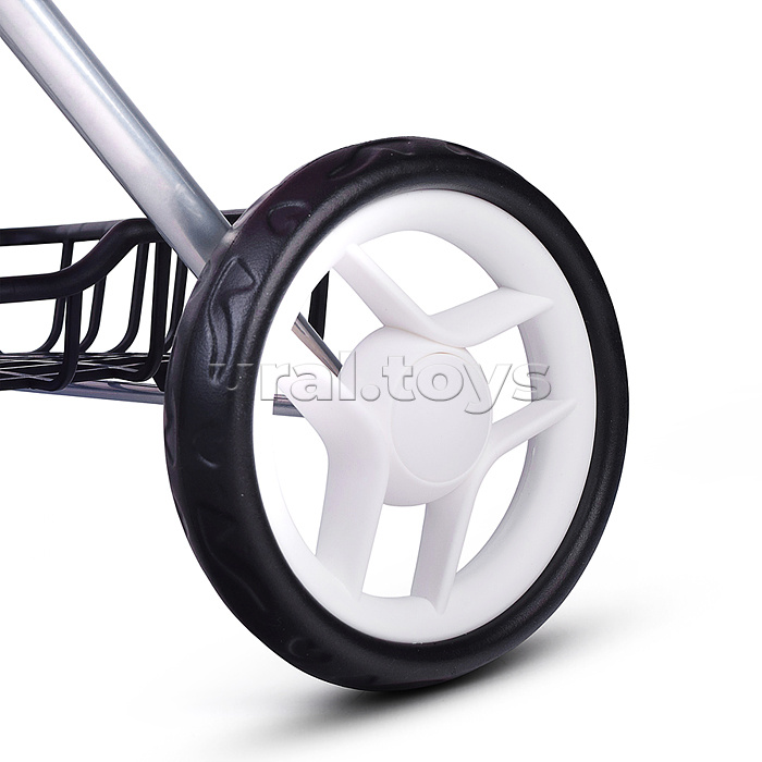 Коляская кукольная прогулочная,металлическая, складная, с корзиной и сумкой, принт коты