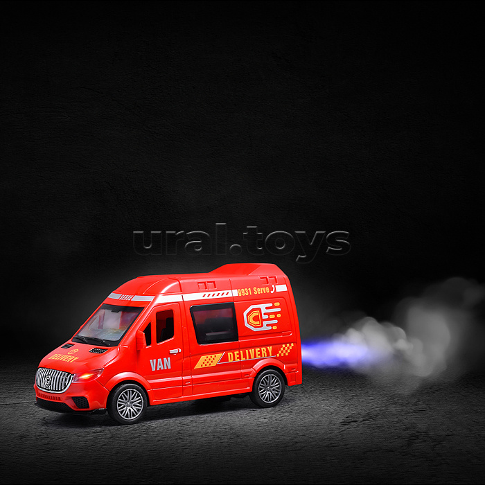 Машина со светом, музыкой и распылителем, в коробке