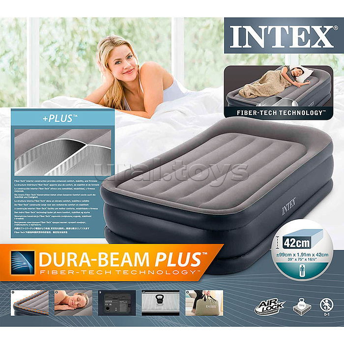 Надувная кровать Deluxe Pillow Rest Raised Bed (99х191х42см,) встроенный насос 220v