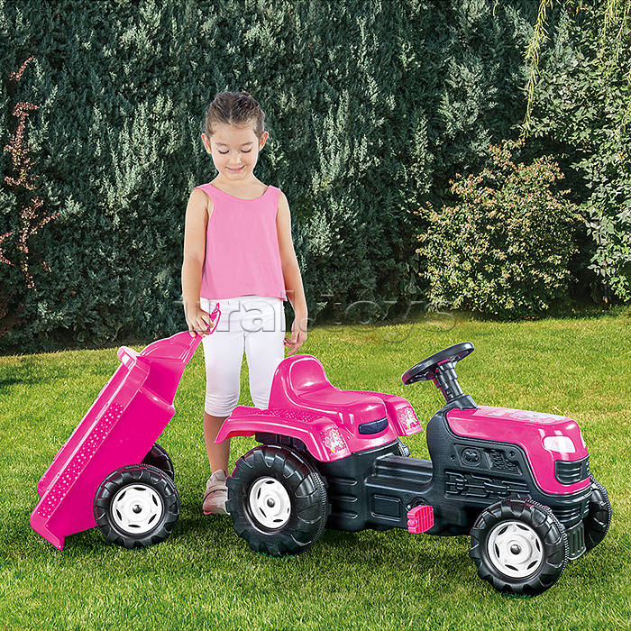 Трактор педальный Unicorn, с прицепом, клаксон, розовый