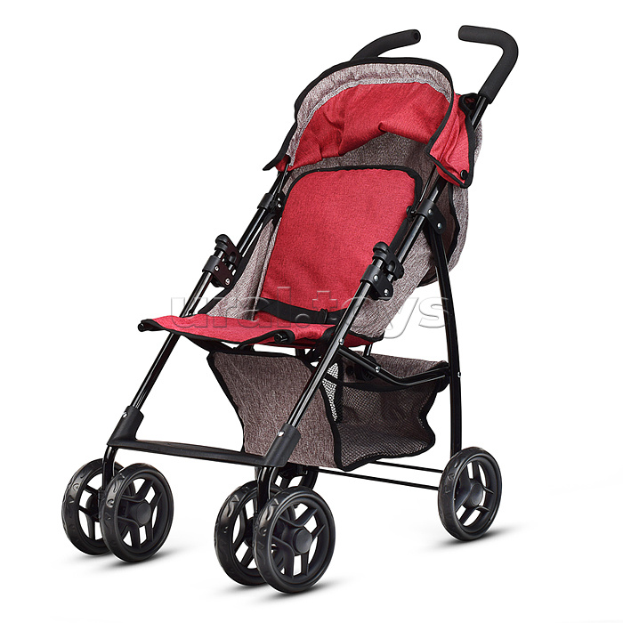 Коляска для кукол складная, с корзиной и козырьком, цвет серо-бордовая